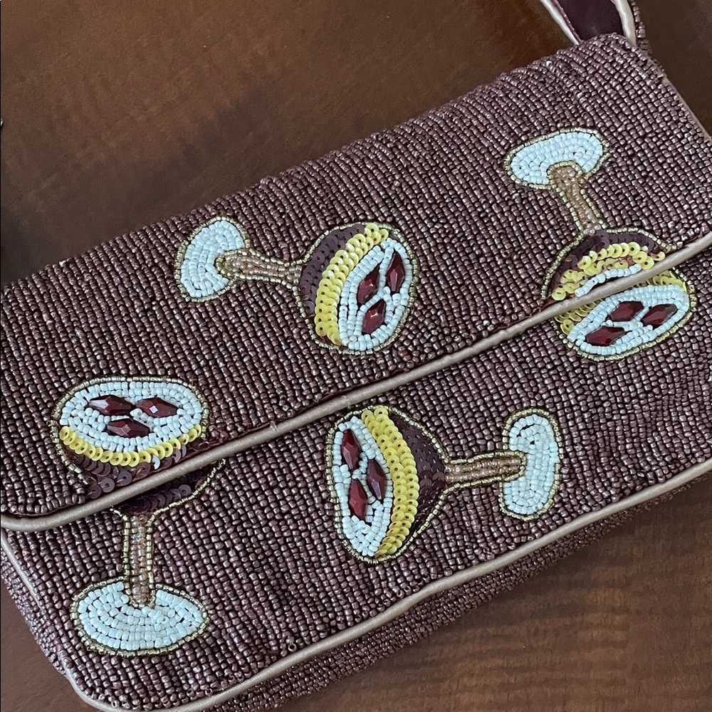 Brown Beaded Espresso Martini Shoulder Bag Purse Made in India Marshalls - Picture 3 of 11